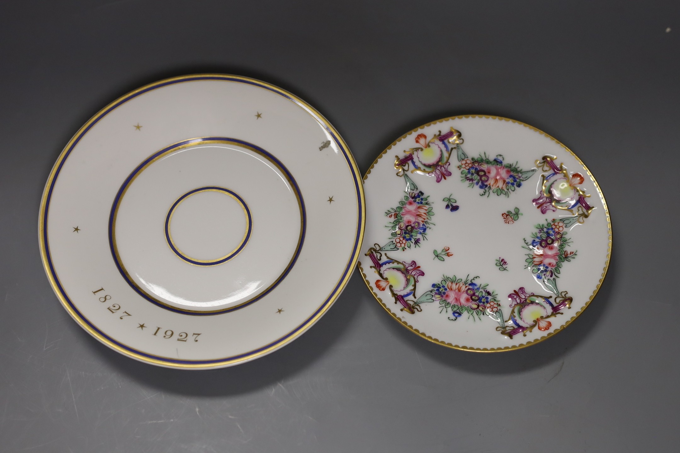 A KPM porcelain 100th anniversary of the death of Beethoven cup and saucer, painted with a portrait of Beethoven, celebrating the centenary of the composer’s death in 1827, 109 of 300, circa 1927 and Capo di Monte cup an